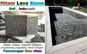 Flat sawn Merapi lava stone tile 100x100x10mm – smooth cut with natural porous texture, for floors