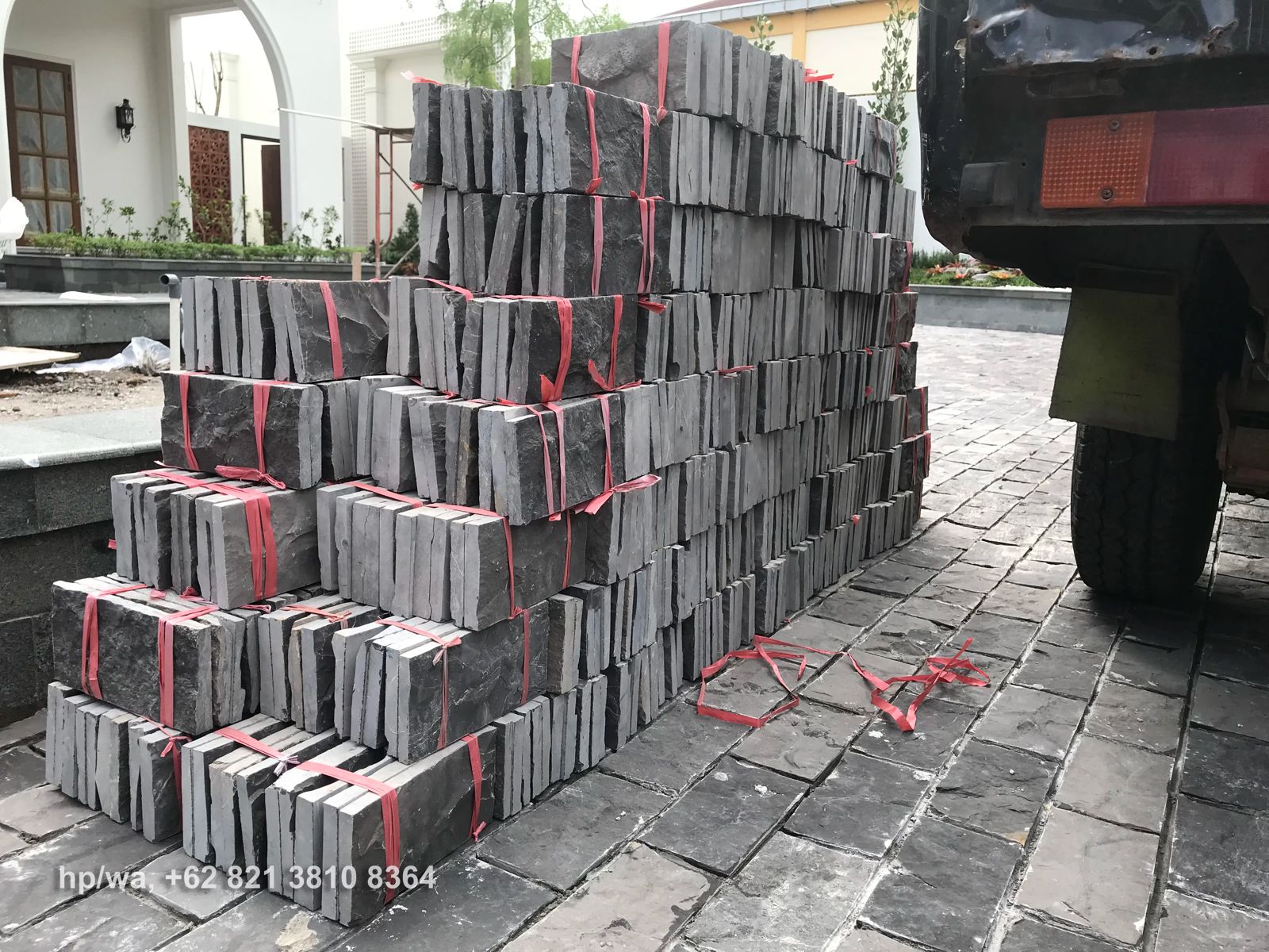 Floor and wall from natural black stone