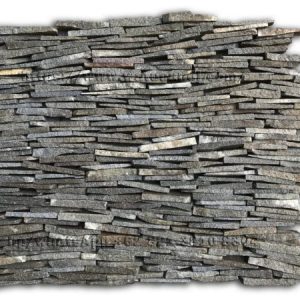 Rough split natural stone wall cladding with irregular elongated stacked pattern, length approx. 15 cm, thickness 0.5–3 cm.