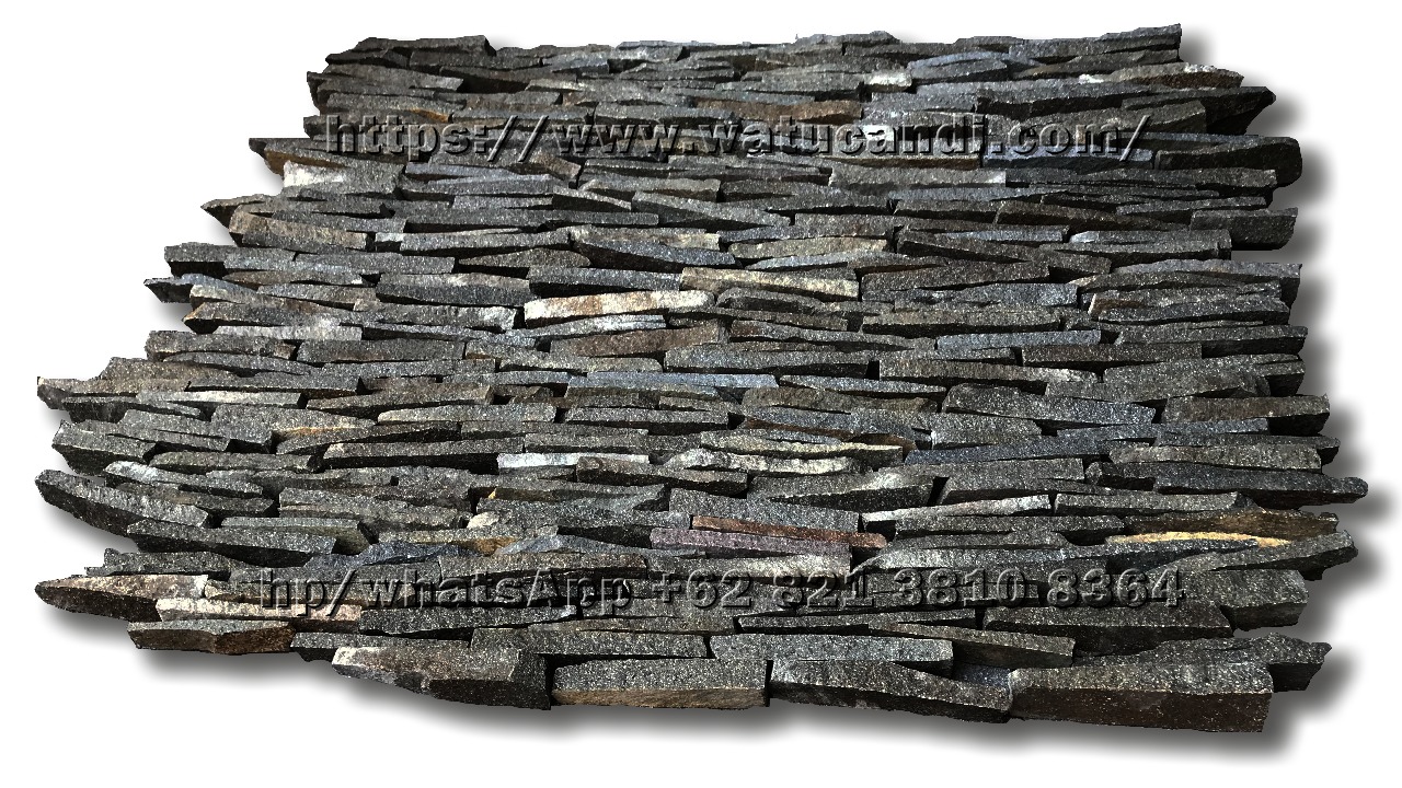 Gambar Batu Alam Slate Lempengan Serit susun Sirih Dari Samping Bawah Gambar Batu Alam Slate Lempengan Serit susun Sirih Dari Samping Bawah
