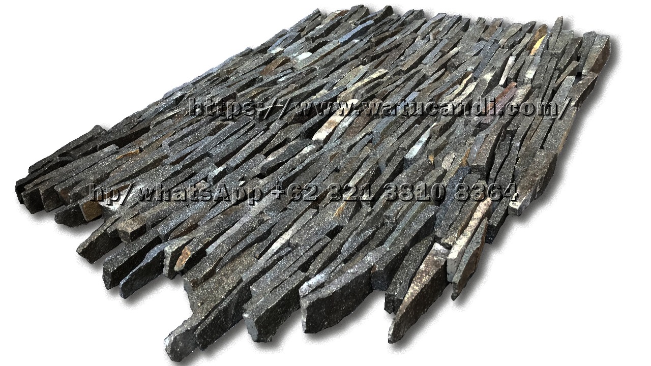 Gambar Batu Alam Slate Lempengan Serit susun Sirih Dari Samping Sudut Gambar Batu Alam Slate Lempengan Serit susun Sirih Dari Samping Sudut