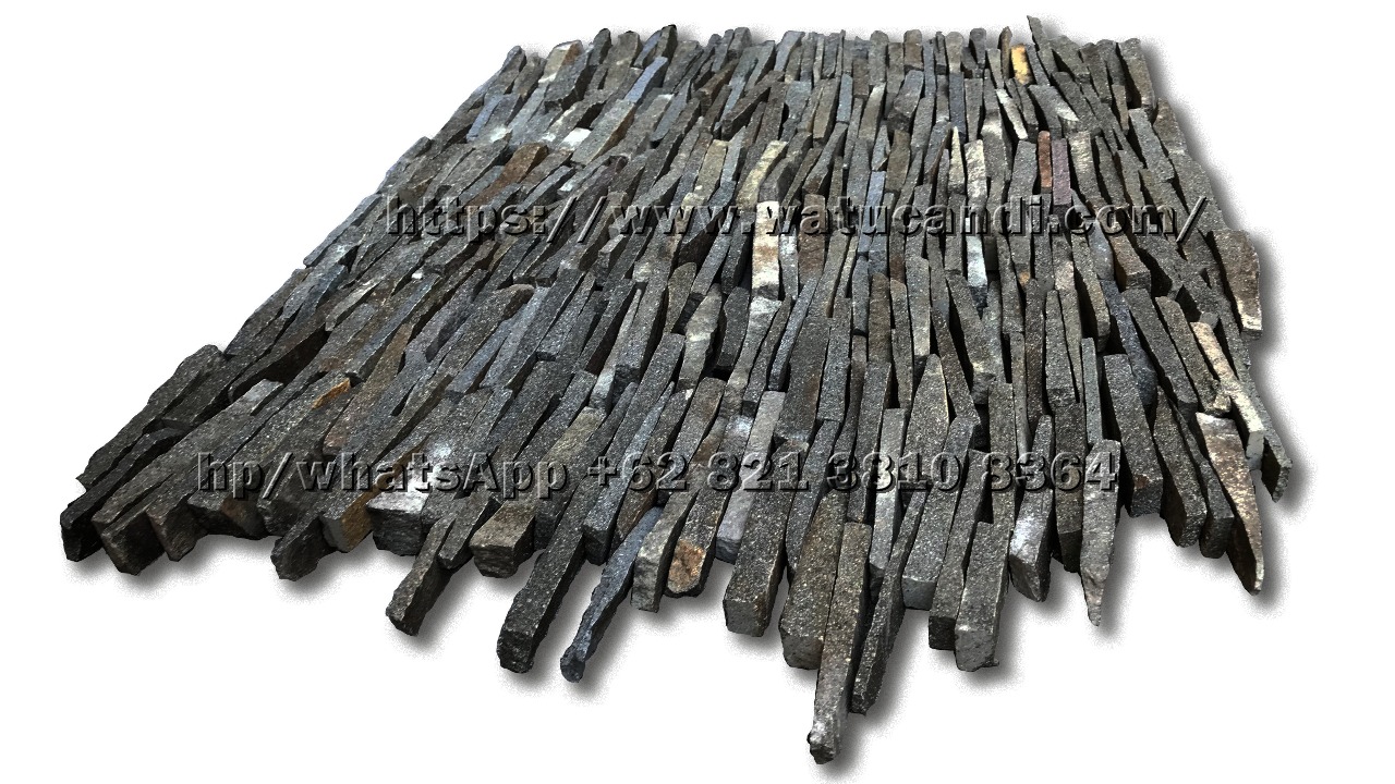 Gambar Batu Alam Slate Lempengan Serit susun Sirih Dari Samping sisi muka Gambar Batu Alam Slate Lempengan Serit susun Sirih Dari Samping sisi muka