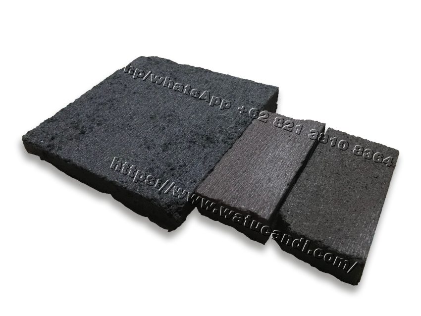 Handmade outdoor natural stone floor tiles with temple pattern crafted from authentic Merapi lava stone, made in Indonesia. Durable artisan stone flooring for patios, gardens, and terraces.
