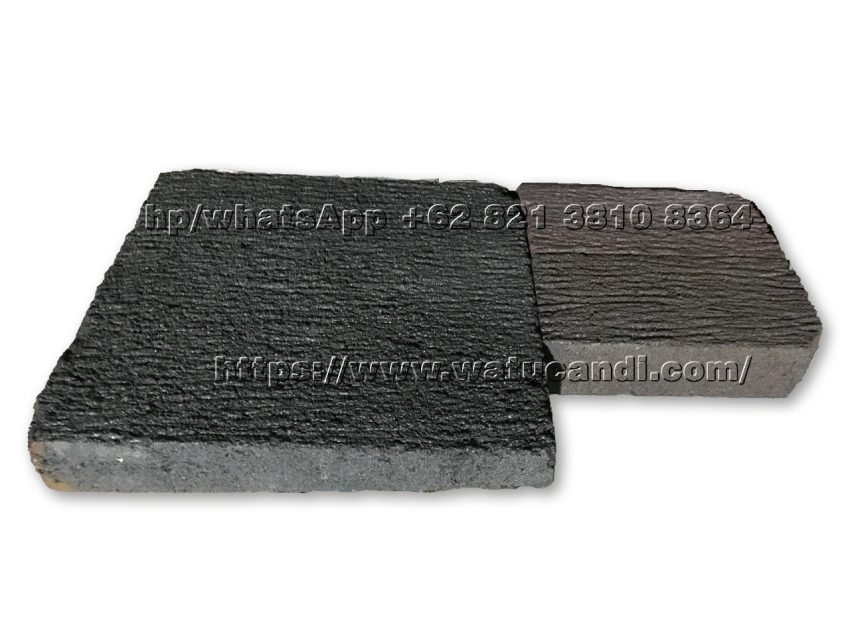 Authentic Indonesian natural stone flooring with hand-carved surface by local artisans, featuring unique natural chisel marks on each piece, perfect for indoor spaces, terraces, and commercial areas in natural style.