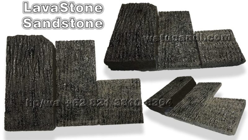 Lantai dan dinding batu alam lahar, tekstur alami kasar, memberikan kesan natural untuk interior dan eksterior.