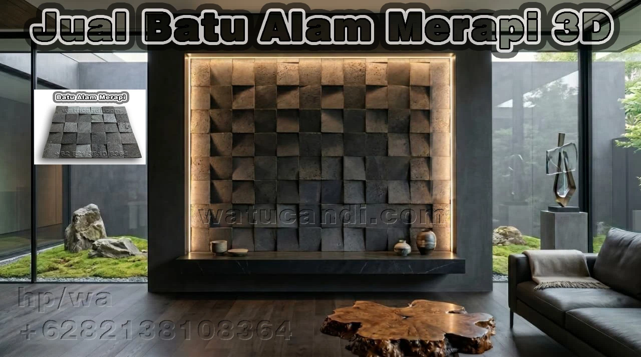 3D Classic Black Lahar Stone Wall Cladding Merapi Temple Finish