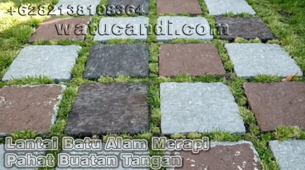 Adoquines de piedra volcánica Merapi tallados a mano grises y marrones para jardines de watucandi.com