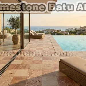 Indonesian natural limestone tiles original for wall and floor applications showing beige cream natural stone