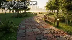 Lantai batu alam buatan tangan untuk pijakan taman dan halaman rumah Lantai batu alam persegi buatan tangan dengan rongga rumput untuk jalan setapak taman dan halaman rumah dari Watu Candi.