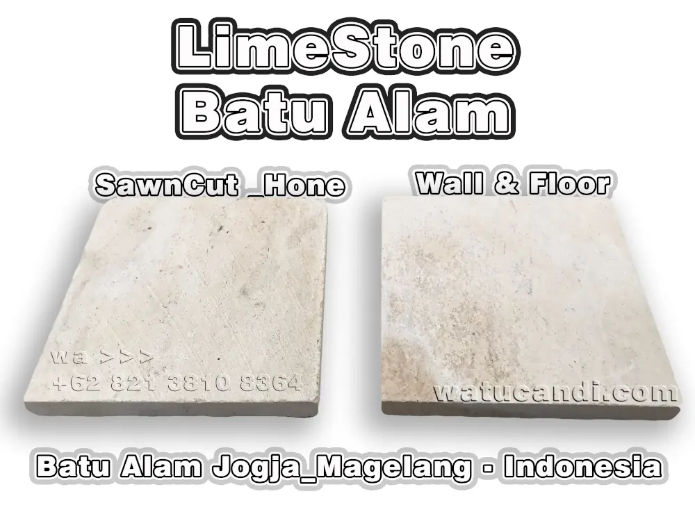 Close-up ubin limestone dan sandstone Paras Yogya dari Palimanan Indonesia menunjukkan tekstur alami beige creamy, ideal untuk pelapis dinding dan lantai