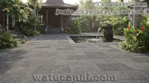 Lantai batu andesit untuk halaman dengan paving batu vulkanik asli bertekstur alami dari Watucandi Indonesia