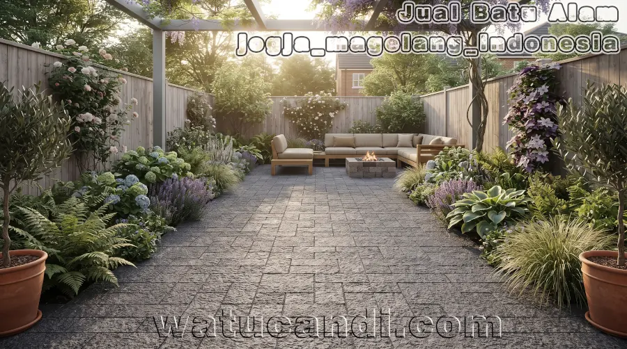 Gartenbodenfliesen in Grau aus Andesit und schwarzem Lavastein von Watucandi Indonesien