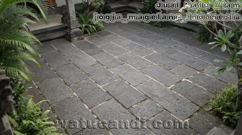 Ubin Batu Lava Alami Indonesia Ubin batu lava alami Indonesia untuk lantai bertema candi