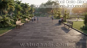 ممر الحديقة والساحة مع أرضيات الأنديسايت واللافا الأسود المصنوعة يدوياً مع نحت الوجوه من Watucandi إندونيسيا
