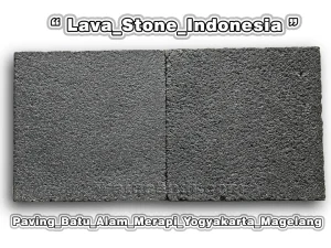 Boden aus schwarzem Lavastein, inspiriert von den Tempelstilen Prambanan und Borobudur, verbindet javanisches Kulturerbe mit modernem Natursteindesign