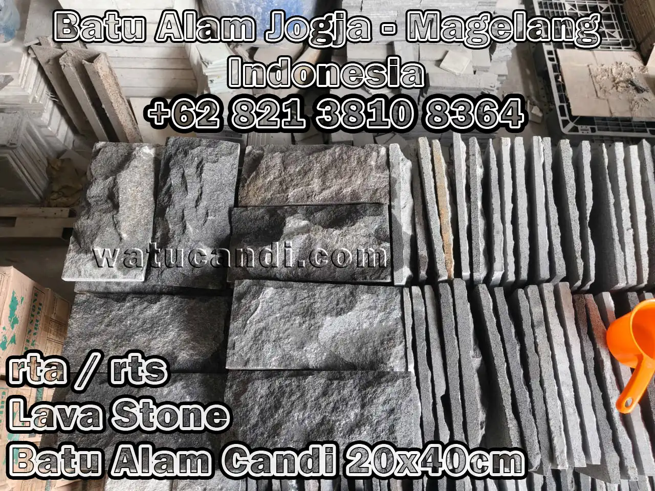 Collection of volcanic natural stone tiles in various sizes for wall cladding