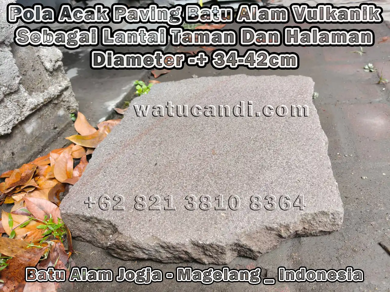 Natural stone paving with random pattern diameter 34-43 cm thickness 4 cm hammer finish – garden stepping stones from Magelang and Borobudur that are sturdy and artistic, ideal for walkways among green grass and fish ponds in Yogyakarta and Prambanan