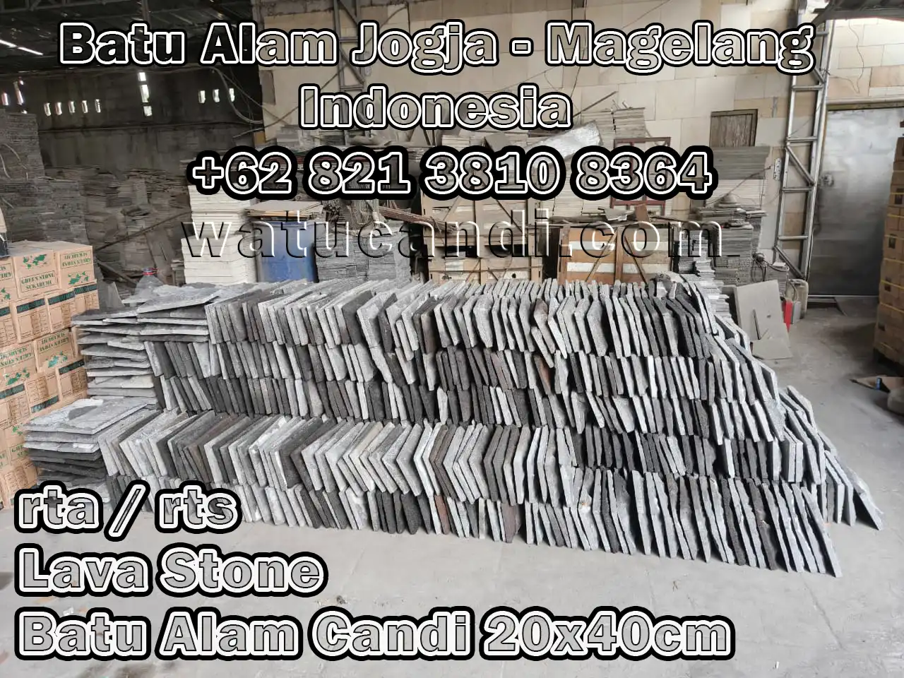 Stock of volcanic natural stone tiles with genuine rough natural surface finish