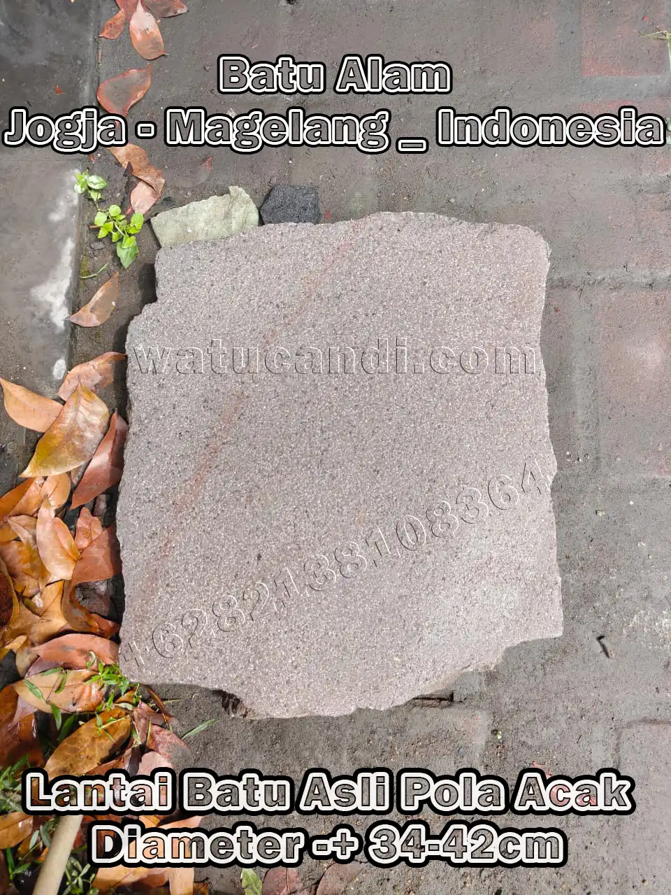 Volcanic stepping stone size 34-43 cm thickness 4 cm hammer finish – natural stepping stone from Magelang and Borobudur that is sturdy, anti-slip, with characteristic porous texture for comfort with every step in tropical gardens of Yogyakarta and Prambanan