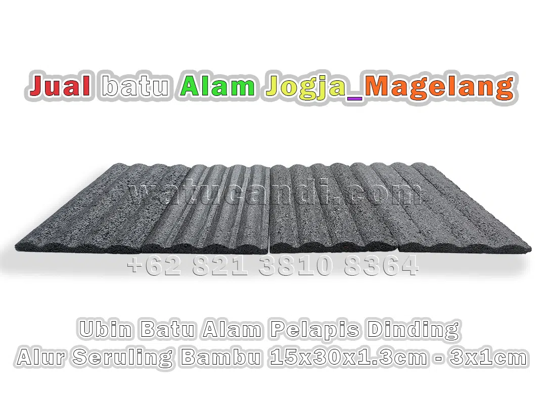 Bottom view of 3D natural stone wall application with bamboo flute grooves for building facades