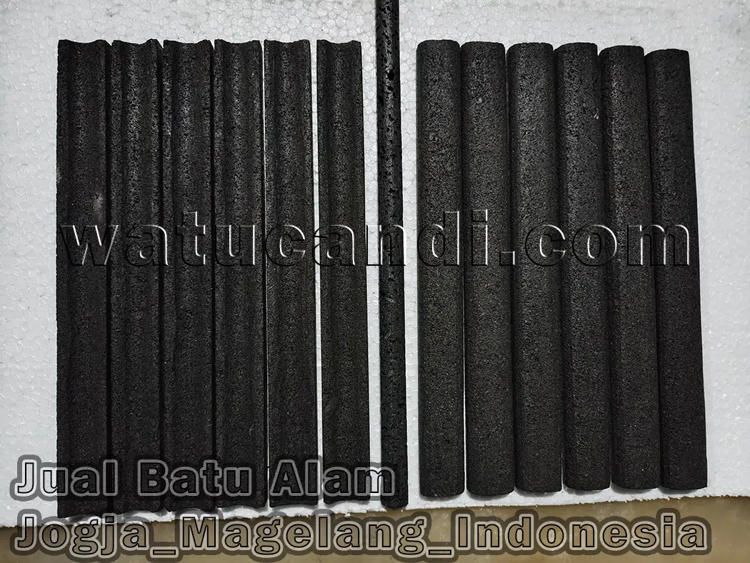 Chiseled black lava ruster stone with rough natural texture for minimalist home facades and exterior walls