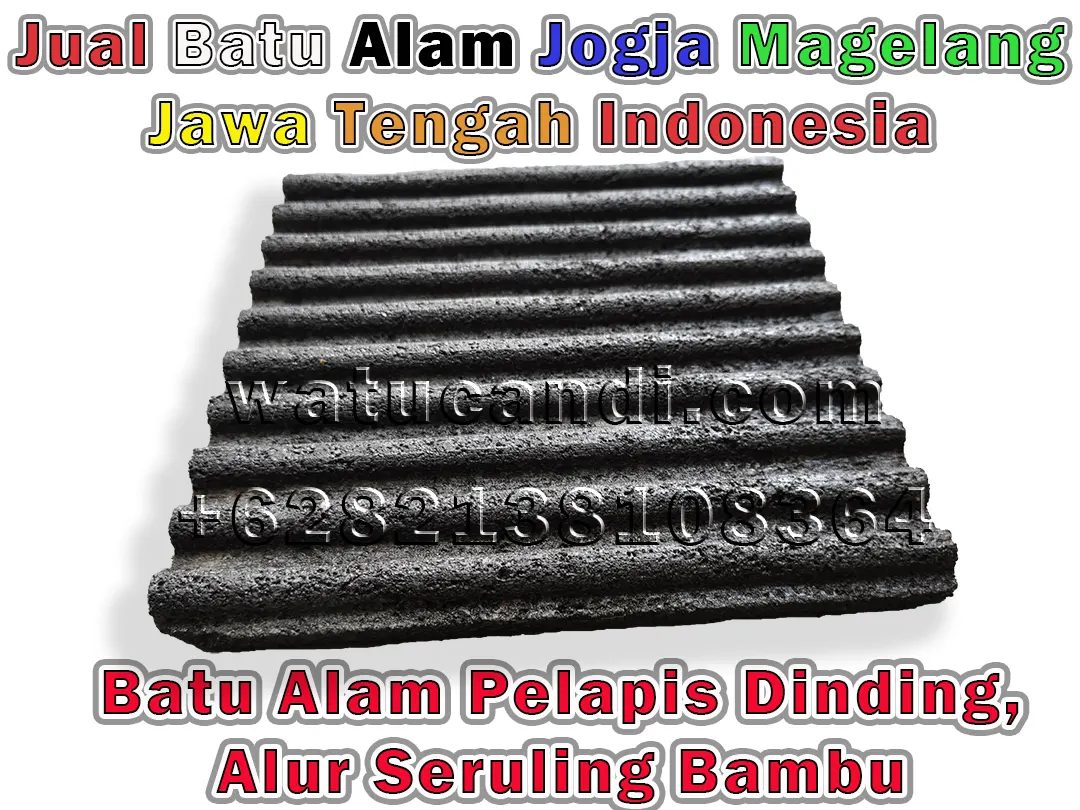 Tampak samping ubin batu lava candi dengan alur gergaji seruling bambu, cekungan datar dan bagian timbul setengah lingkaran, ketebalan 1,2 cm