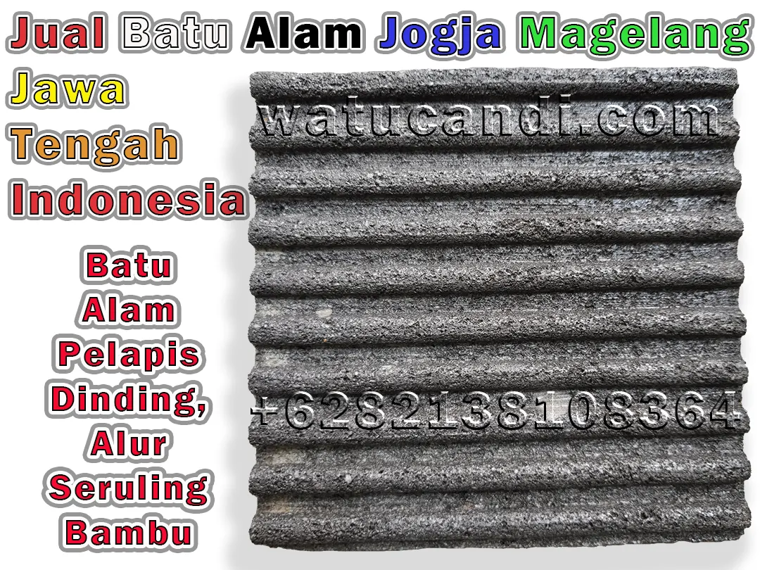 Ubin batu alam lava dengan alur seruling bambu, cekungan datar dan bagian timbul setengah lingkaran, hasil akhir rapi dari bengkel pengrajin Jogja Magelang