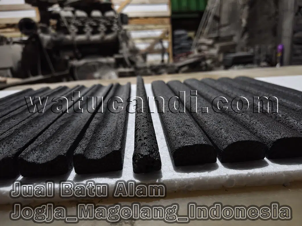 Natural stone wall covering with bamboo flute lava candi motif for modern home facades and commercial buildings