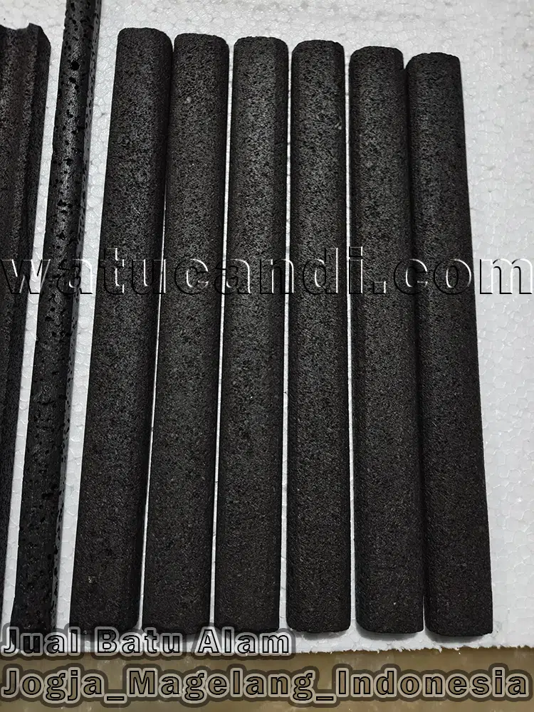 Natural stone with round bamboo flute pattern for elegant focal point TV background in modern minimalist living room