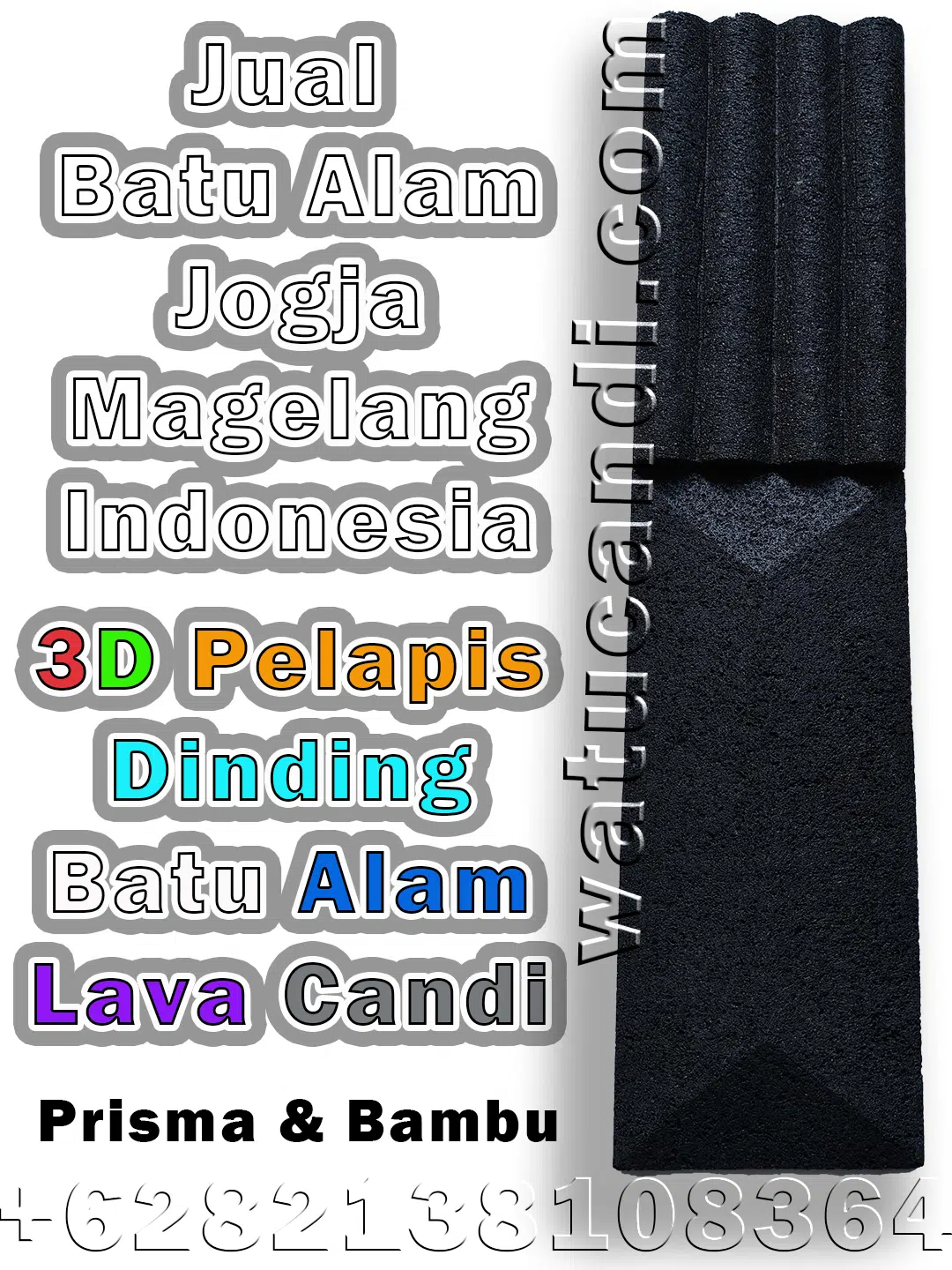 Batu alam lava candi 3D model prisma dan bambu