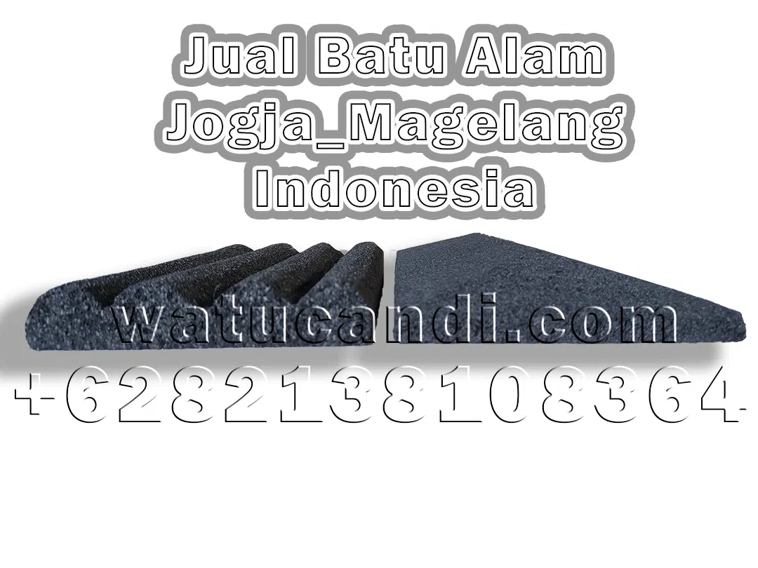 Dekorasi dinding 3D bertekstur model prisma gaya candi dan bambu dari batu lava candi Gunung Merapi